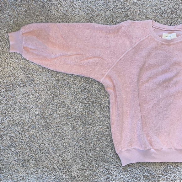 The GREAT. 3/4 Sleeve Sweatshirt Oversized Puff Distressed Rose Size 2 Medium - Picture 3 of 10